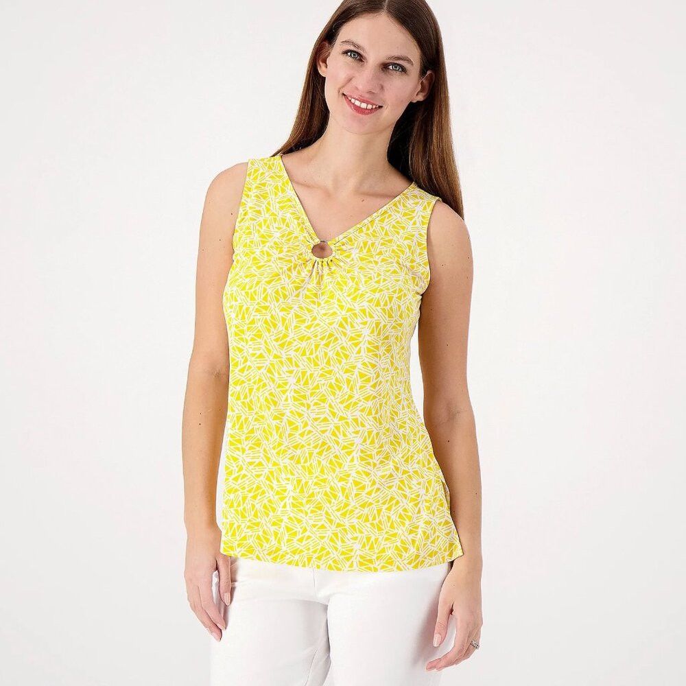 Other Susan Graver Printed Liquid Knit Sleeveless Yellow Top with Size L / US 10 / IT 46 - 1 Thumbnail