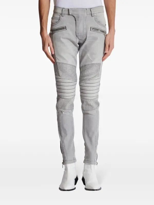 Balmain o1s1wg111025 Biker Slim Fit Mid Rise Jeans in Grey Size US 30 / EU 46 - 5 Thumbnail