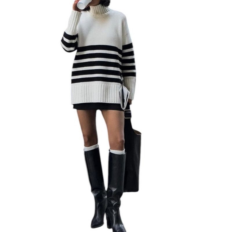 Other Commense Off White Striped Mock Neck Long Sleeve Sweater Size XL / US 12-14 / IT 48-50 - 5 Thumbnail