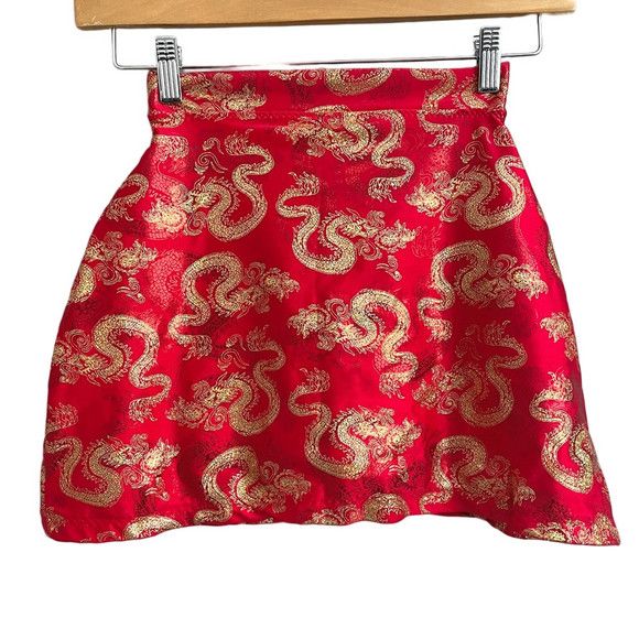 Other Vintage Y2K Red Gold Dragon Print Mini Skort - 0-2 / XXS-XS Size 26" / US 2 / IT 38 - 2 Thumbnail