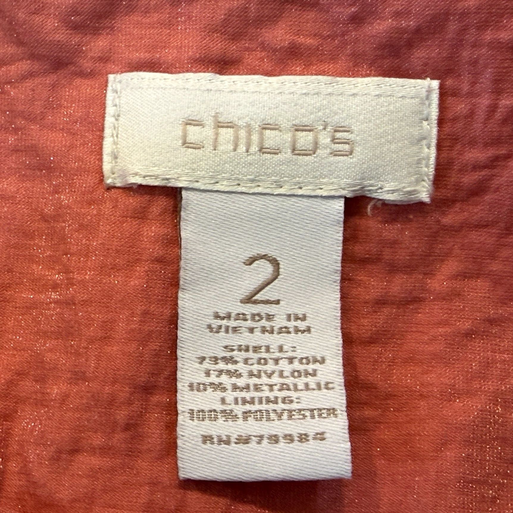 Vintage Chico’s Blazer Jacket Women’s 2 Metallic Orange Crinkle Long Sleeve Open Front Collared Pockets Short Length Business Casual Travel Size XS / US 0-2 / IT 36-38 - 7 Thumbnail