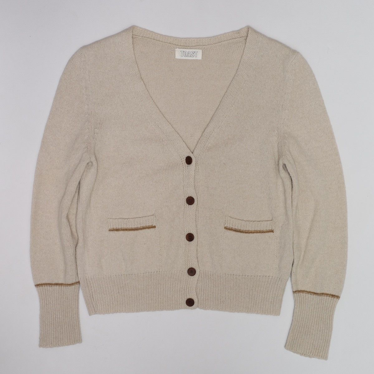 Designer Toast Wool Cotton Cardigan Sweater Beige Size M / US 6-8 / IT 42-44 - 3 Thumbnail