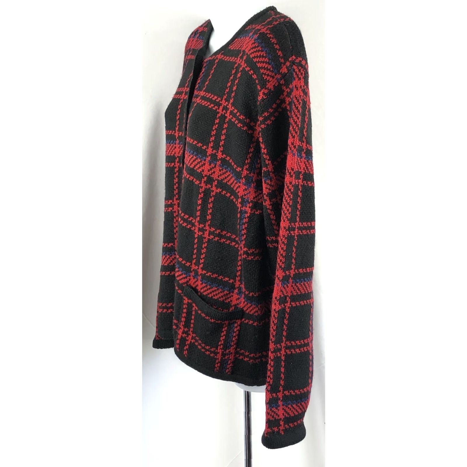 Vintage VINTAGE Liz Baker Cardigan Sweater M Red Plaid Knit Button Up 90s Holiday Academia Women Size L Red Mens Womens Girls Boys Size L / US 10 / IT 46 - 2 Thumbnail