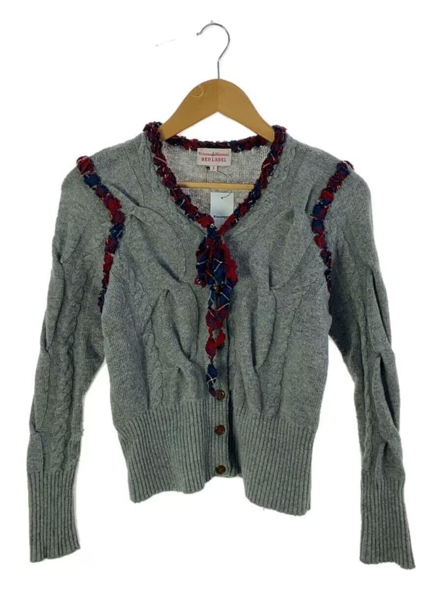 image of Vivienne Westwood Plaid Cable Knit Wool Knit Cardigan in Grey, Women's (Size Large)