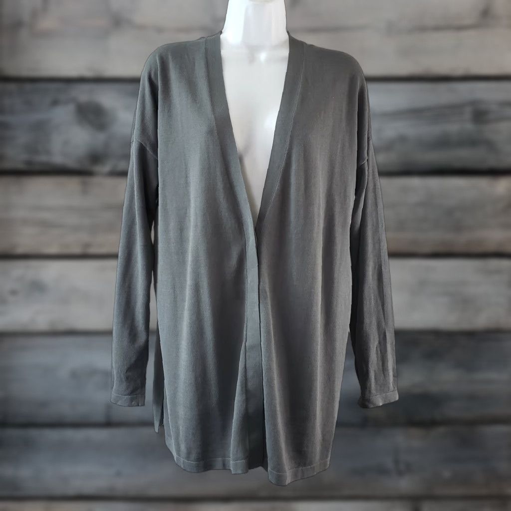 Vintage Pure Jill Cardigan Womens Button Front Gray Cotton Blend Petite Medium PM V-Neck Long Sleeve Knit Sweater Size M / US 6-8 / IT 42-44 - 1 Thumbnail