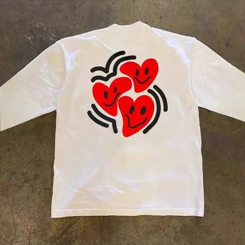 Japanese Brand × Vintage Heart-shaped print white casual retro long-sleeved t-shirt Size US L / EU 52-54 / 3 - 1 Thumbnail
