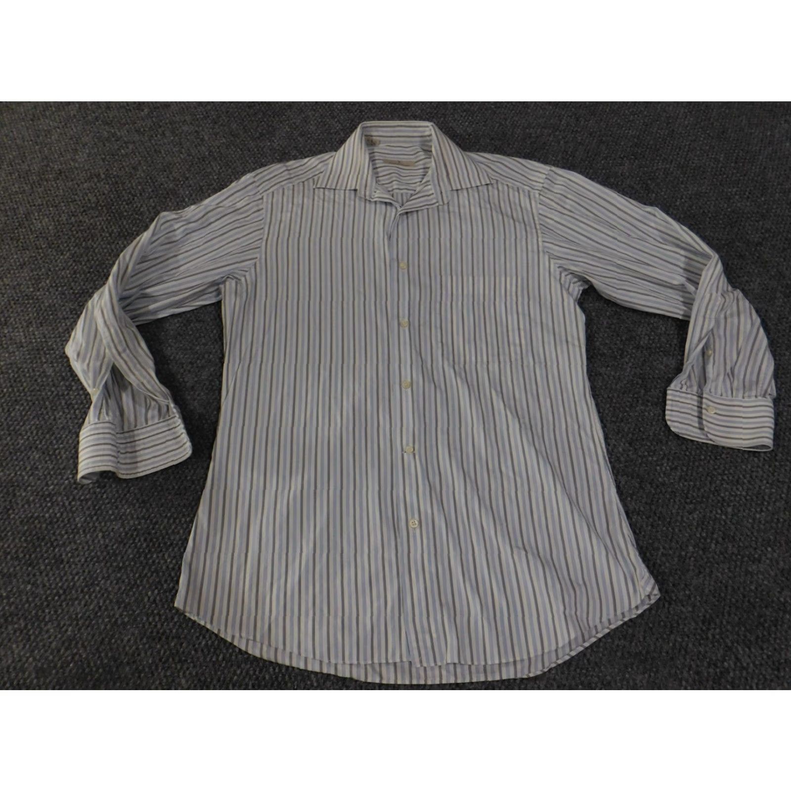 Ermenegildo Zegna Ermenegildo Zegna Shirt Mens 15 Dress Shirt White Blue Striped Long Sleeve Button Down Size US M / EU 48-50 / 2 - 4 Thumbnail