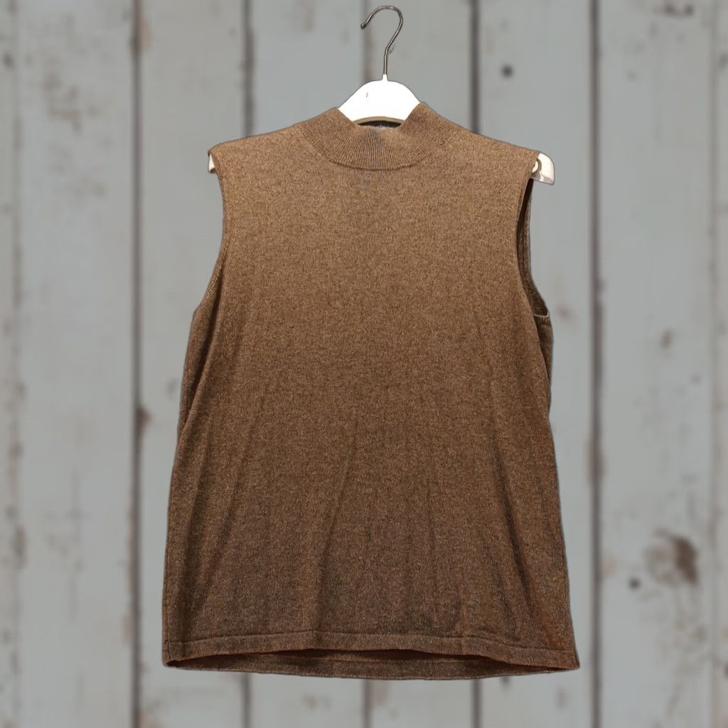 Escada VINTAGE Escada Blouse 42 Brown Sleeveless Silk Wool Cashmere Dressy Elegant Mock Neck Pullover Women 90s Bohemian City Classic Designer Size M / US 6-8 / IT 42-44 - 1 Thumbnail