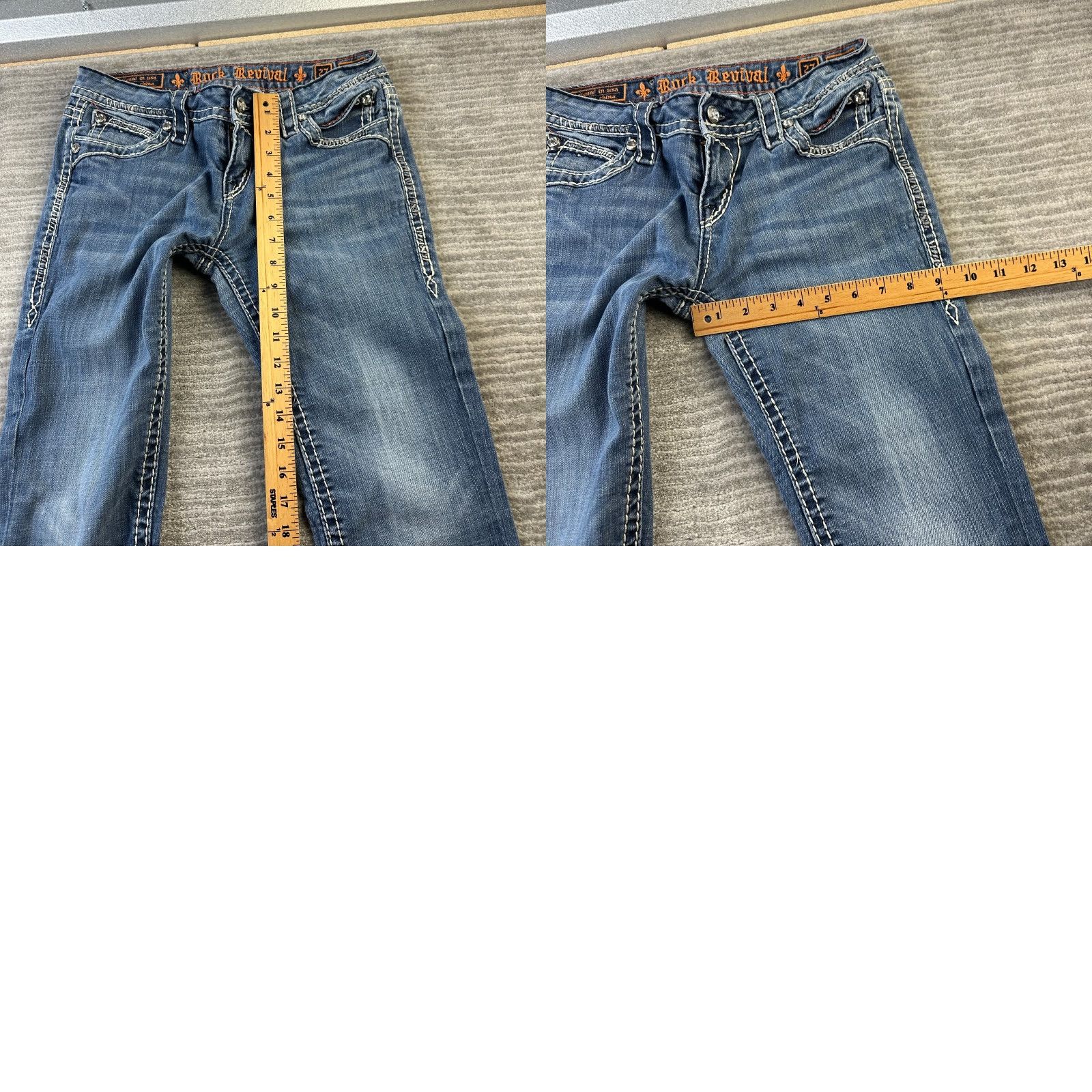 Vintage Rock Revival Jeans Womens 27 Luna Easy Boot Blue Denim Pants Flam Size 27" / US 4 / IT 40 - 9 Thumbnail