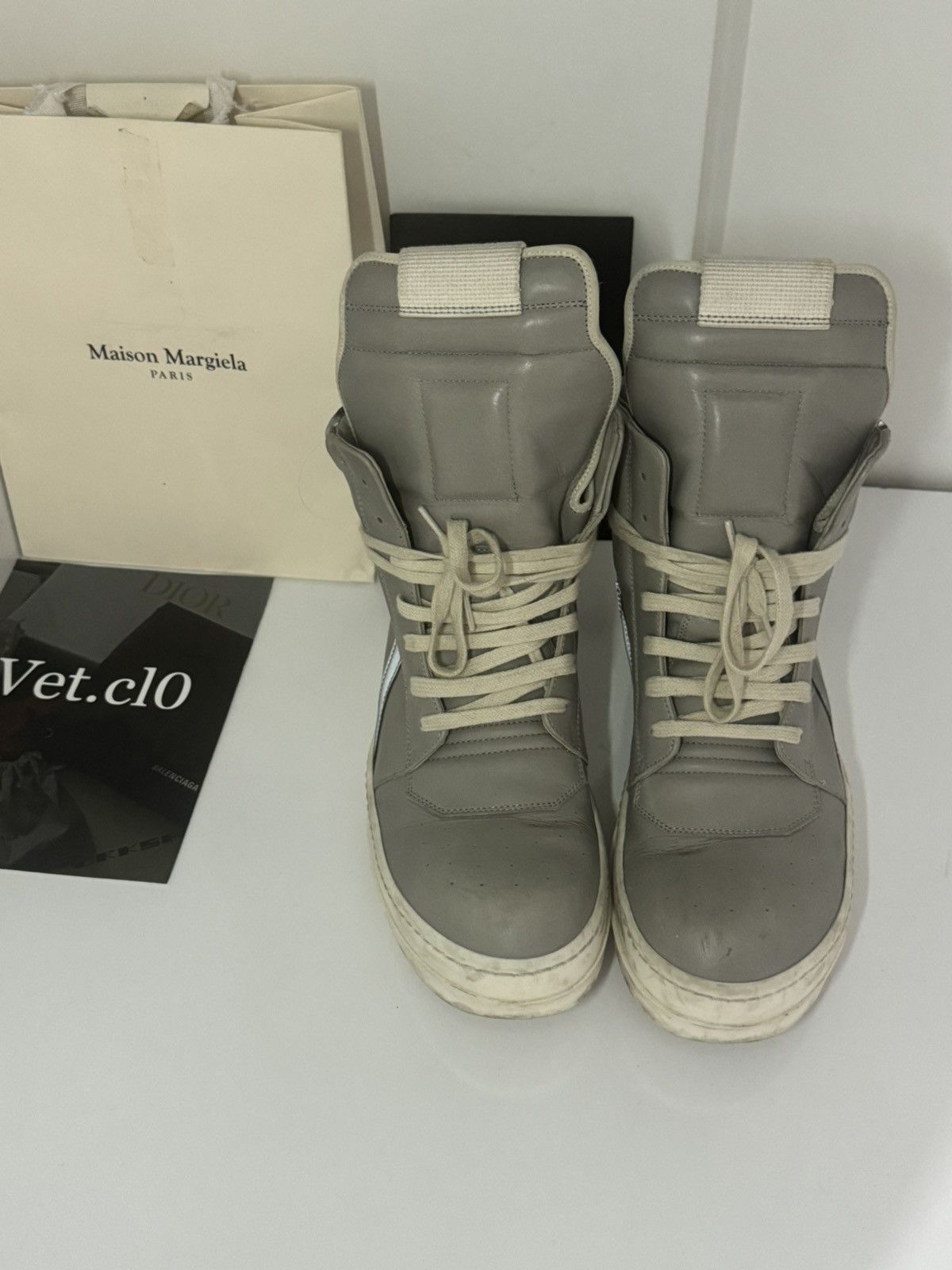 Rick Owens ✅Rick owens Geobasket grey white 40 Size US 7.5 / EU 40-41 - 2 Thumbnail