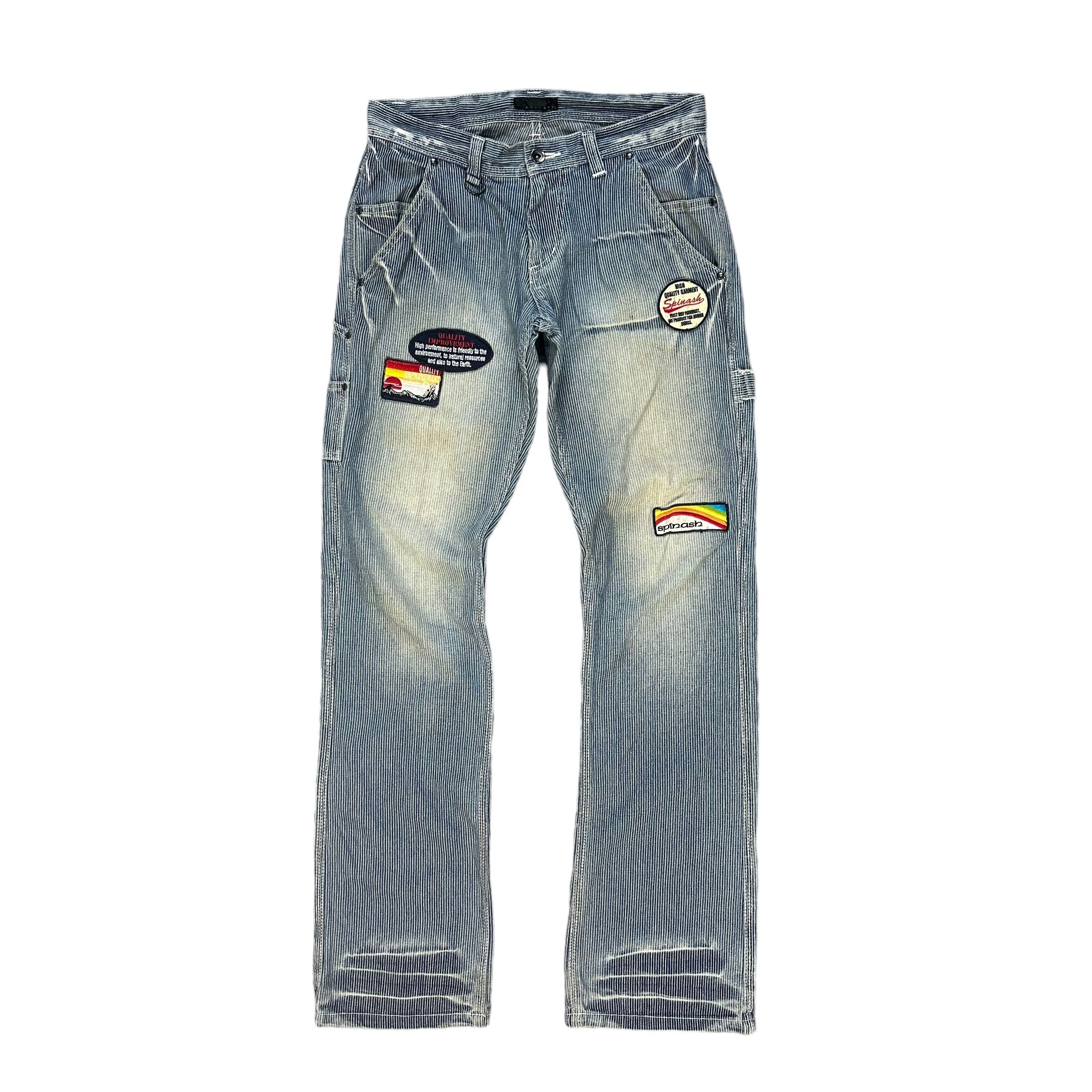 Japanese Brand GOD BLESS YOU PATCHES STRIPED CARPENTER PANT #8861-032 Size US 31 - 6 Thumbnail