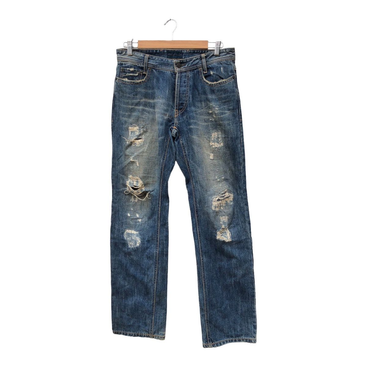 Japanese Brand Rage Blue Jeans Destress Denim Size US 31 - 1 Thumbnail