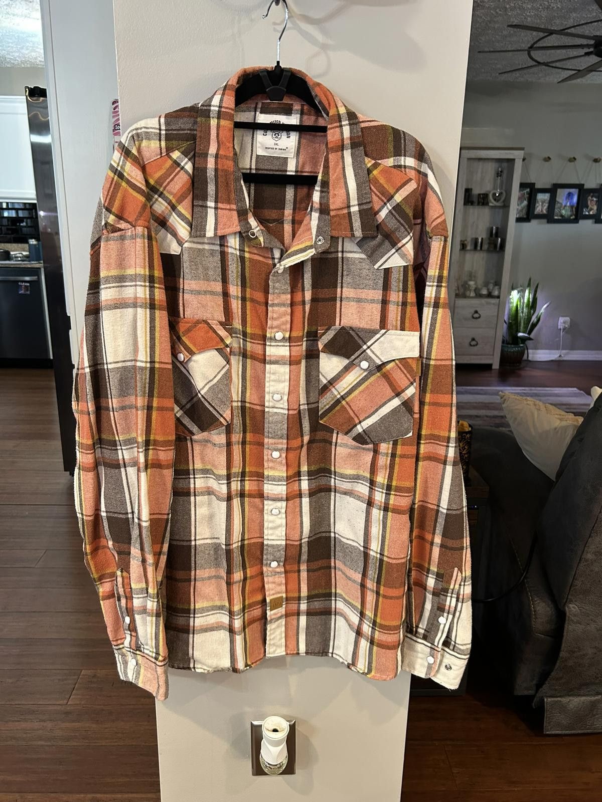 Other Customized Version 3XL Orange Brown Plaid Flannel Shirt Size US XXL / EU 58 / 5 - 1 Thumbnail