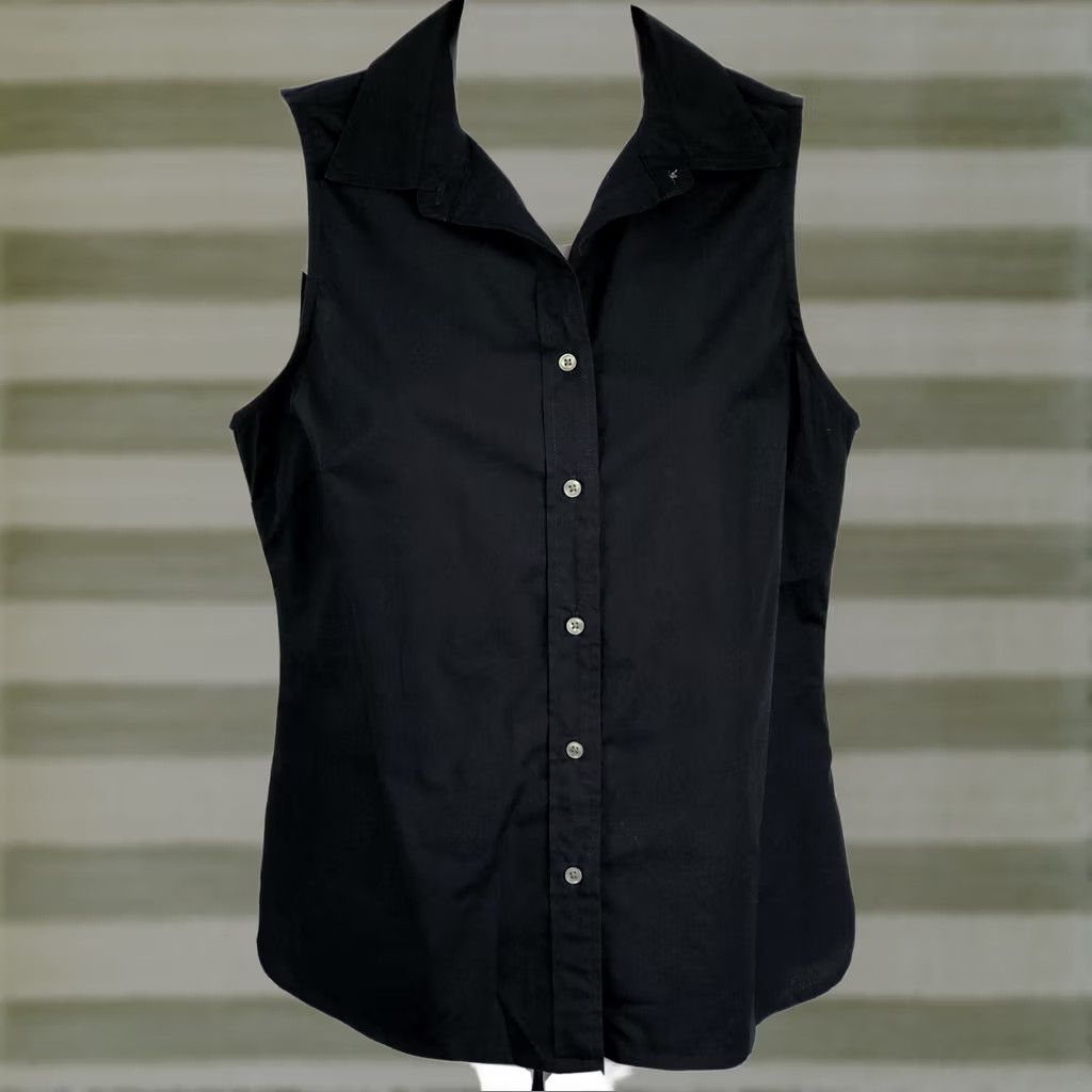 J.Crew J Crew Top Sleeveless ButtonUp Collar 6 Blk Classic Career Office Capsule Preppy Size M / US 6-8 / IT 42-44 - 1 Thumbnail