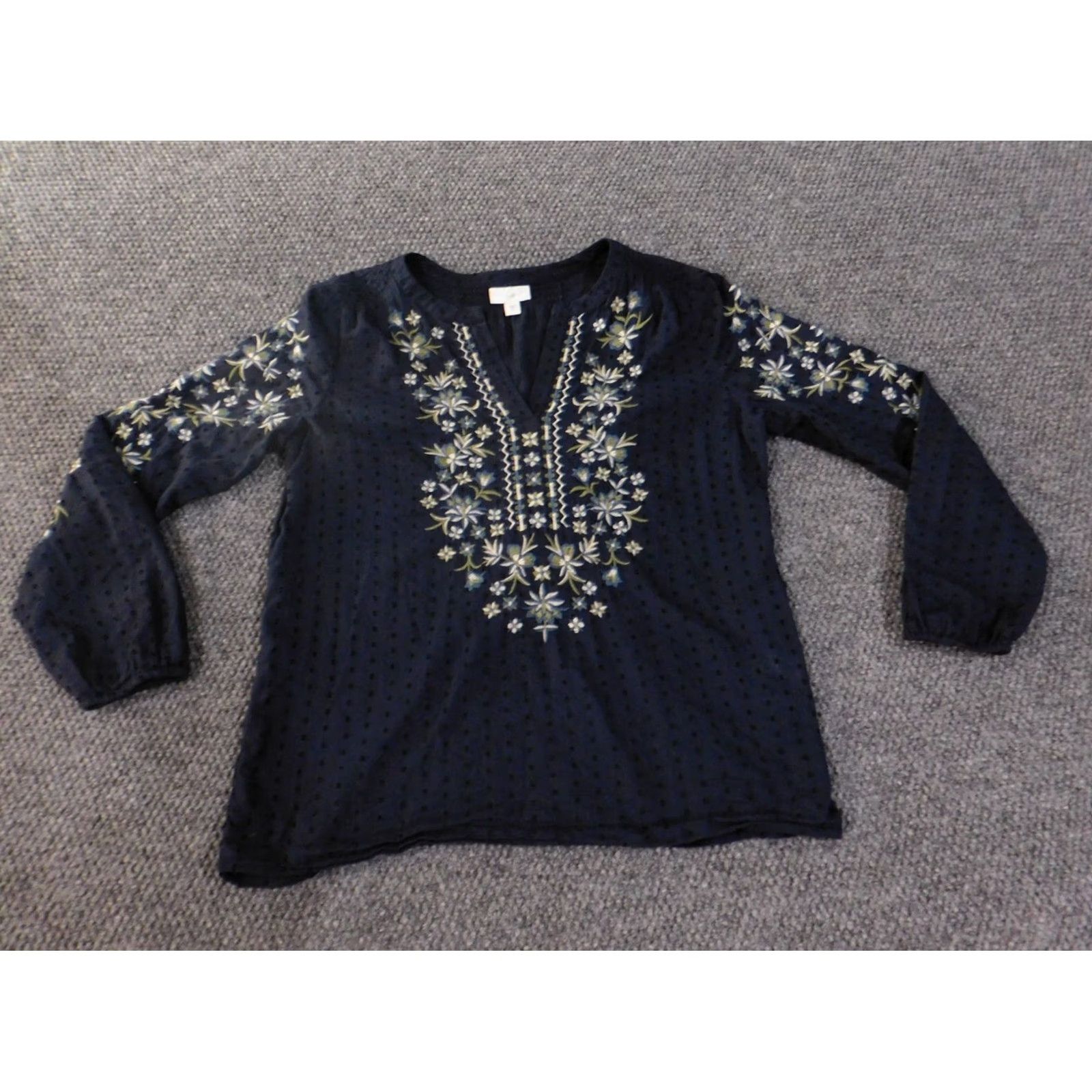J. Jill J. Jill Top XS Blue Floral Embroidered Pullover Casual Womens Rayon Cotton Eyelet Round Neck Size XS / US 0-2 / IT 36-38 - 2 Thumbnail