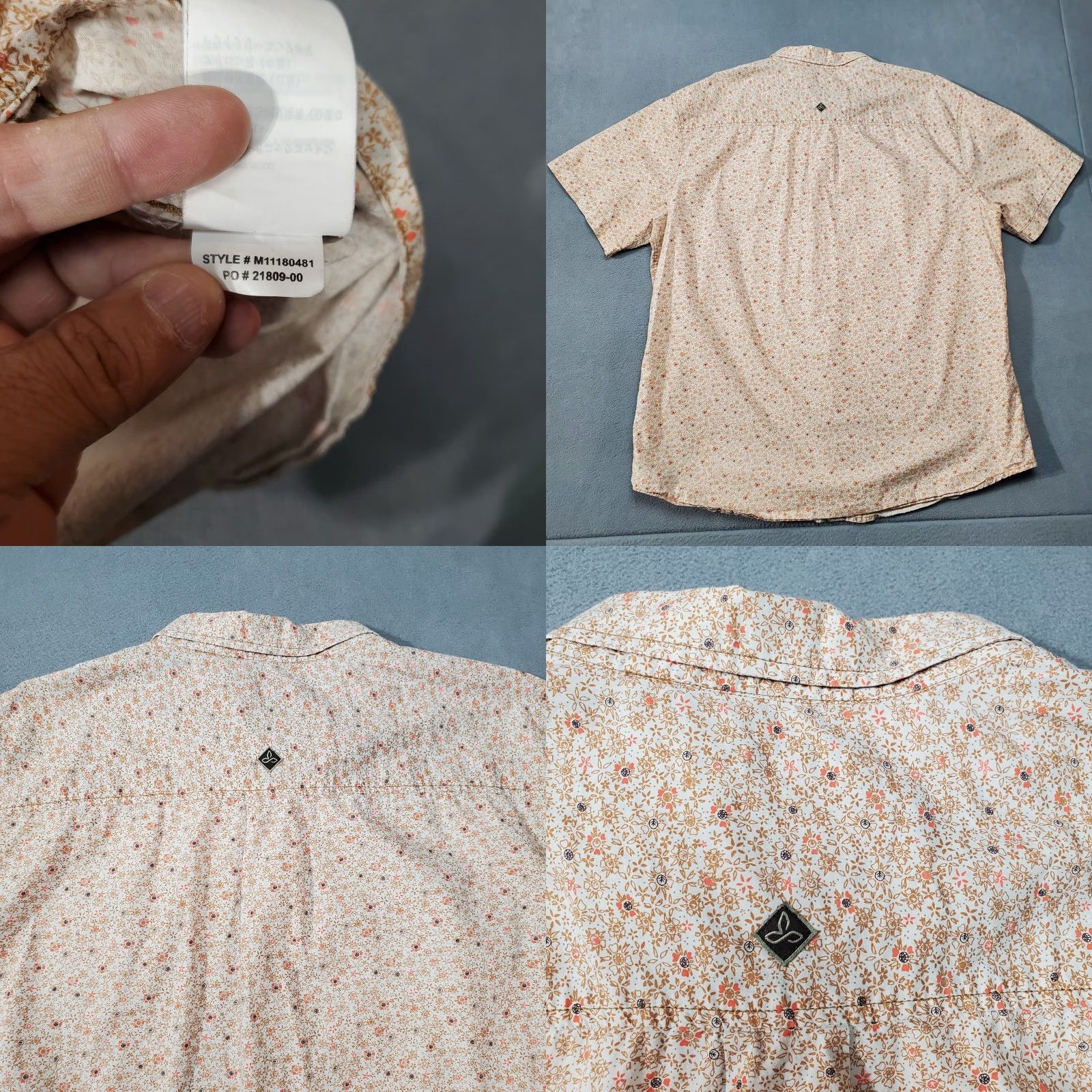 Prana prAna Shirt Mens 2XL Floral Orange White Short Sleeve Button Up Shirt, Casual, Travel, Floral Pattern, Cotton, Button-Up, Mens Size US XXL / EU 58 / 5 - 8 Thumbnail