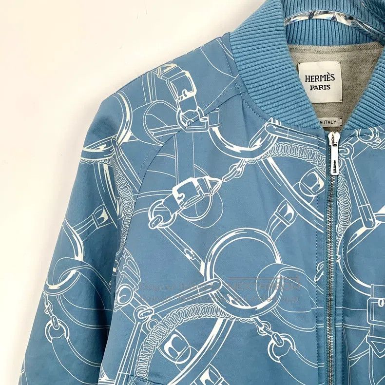 Hermes Hermes Blue Printed Cotton Zip-Up Short Jacket Coat Size XS / US 0-2 / IT 36-38 - 3 Thumbnail