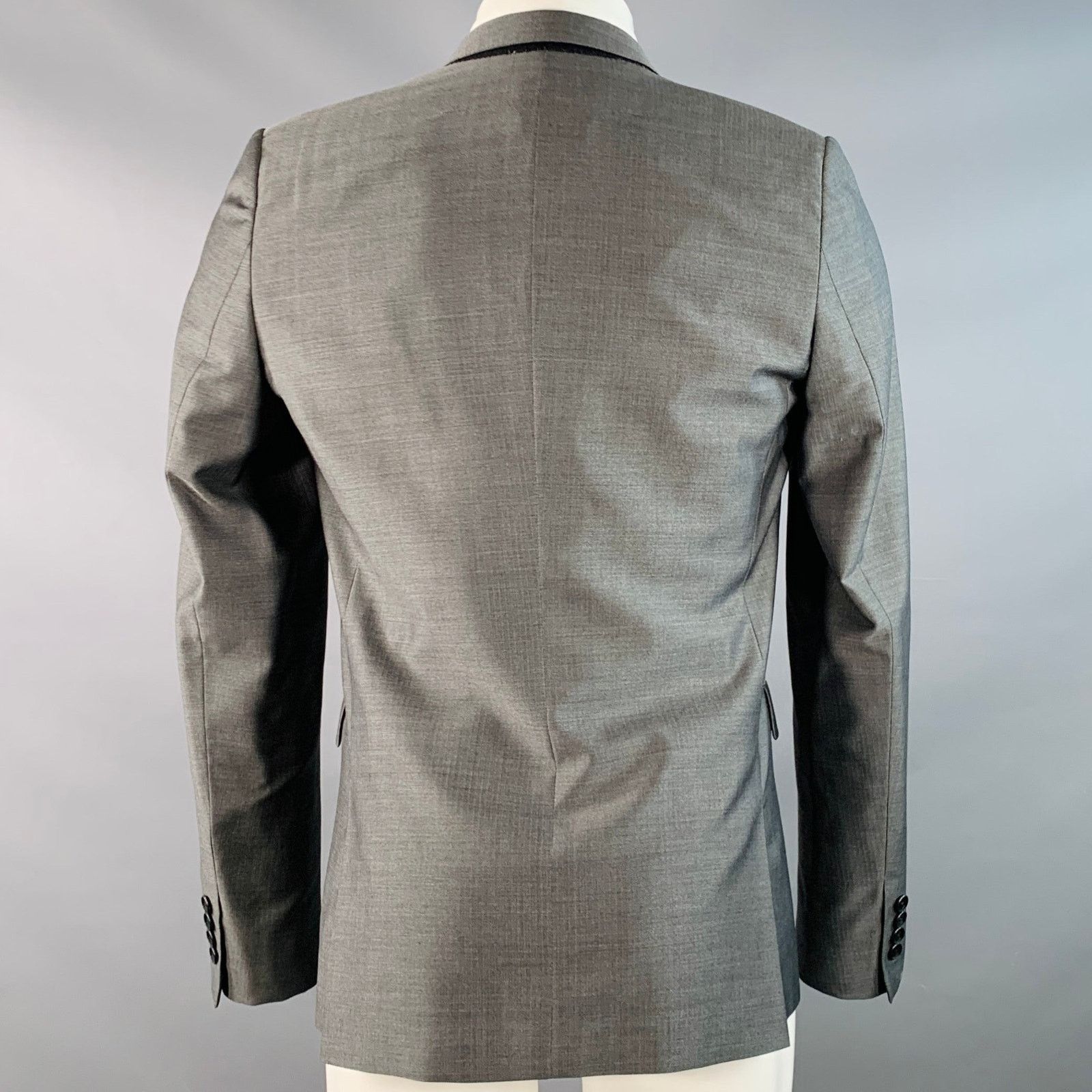 Givenchy Grey Virgin Wool Silk Herringbone Notch Lapel Sport Coat Size 36R - 4 Thumbnail