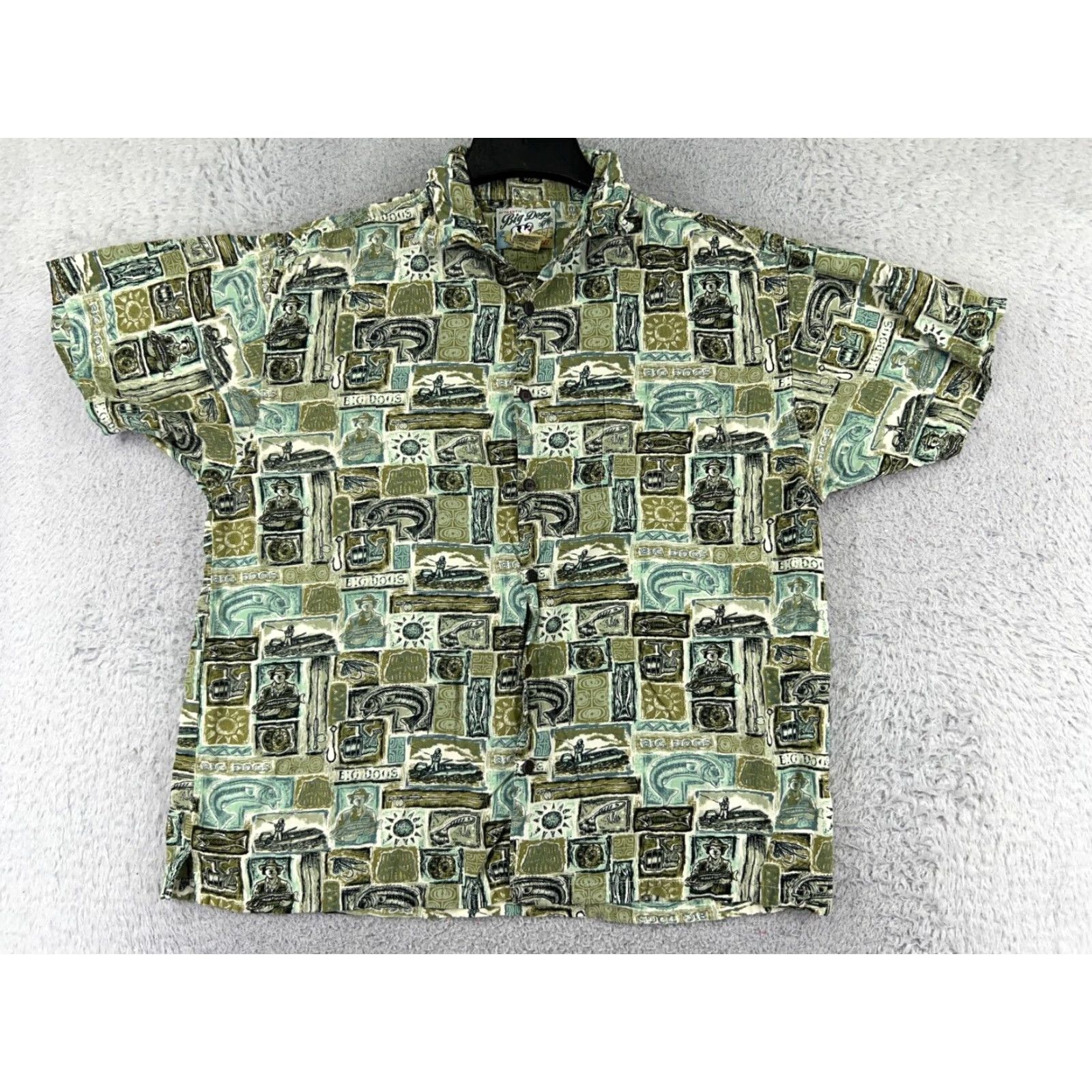 Big Dogs Big Dogs Shirt Mens Small Green 100% Rayon Hawaiian Fish Fishing Boats Size US S / EU 44-46 / 1 - 2 Thumbnail