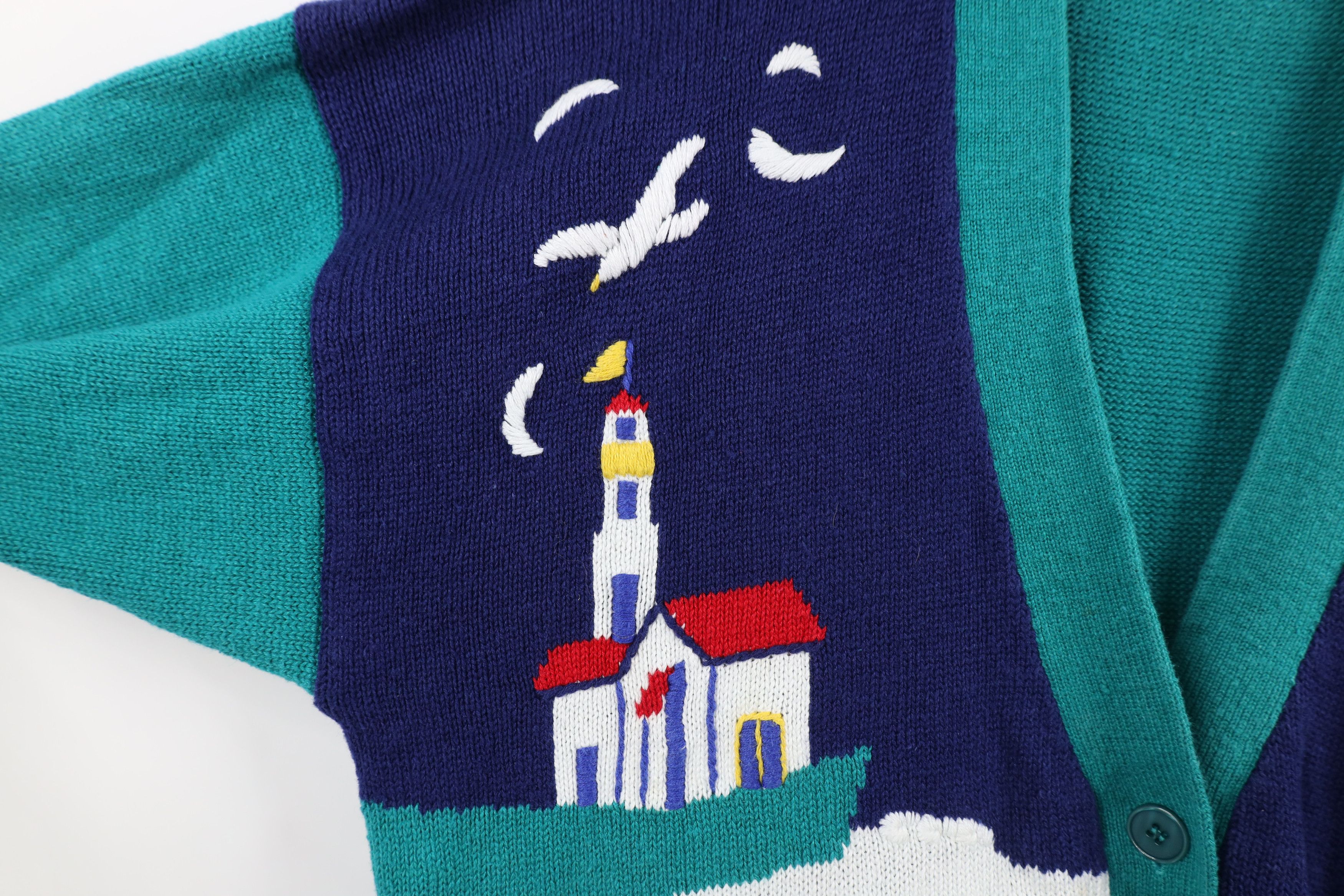 Vintage Vintage 90s Streetwear Sailing Over Print Cardigan Sweater Size XXL / US 16-18 / IT 52-54 - 6 Thumbnail