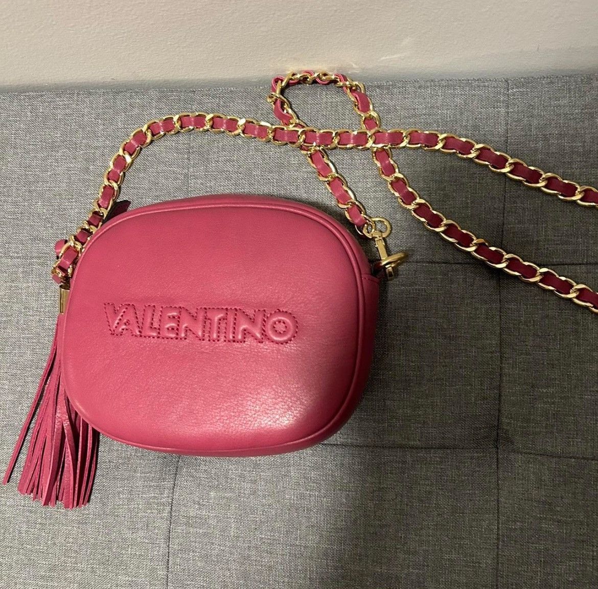 image of Valentino By Mario Valentino Mia Leather Crossbody Purse in Magenta, Women's