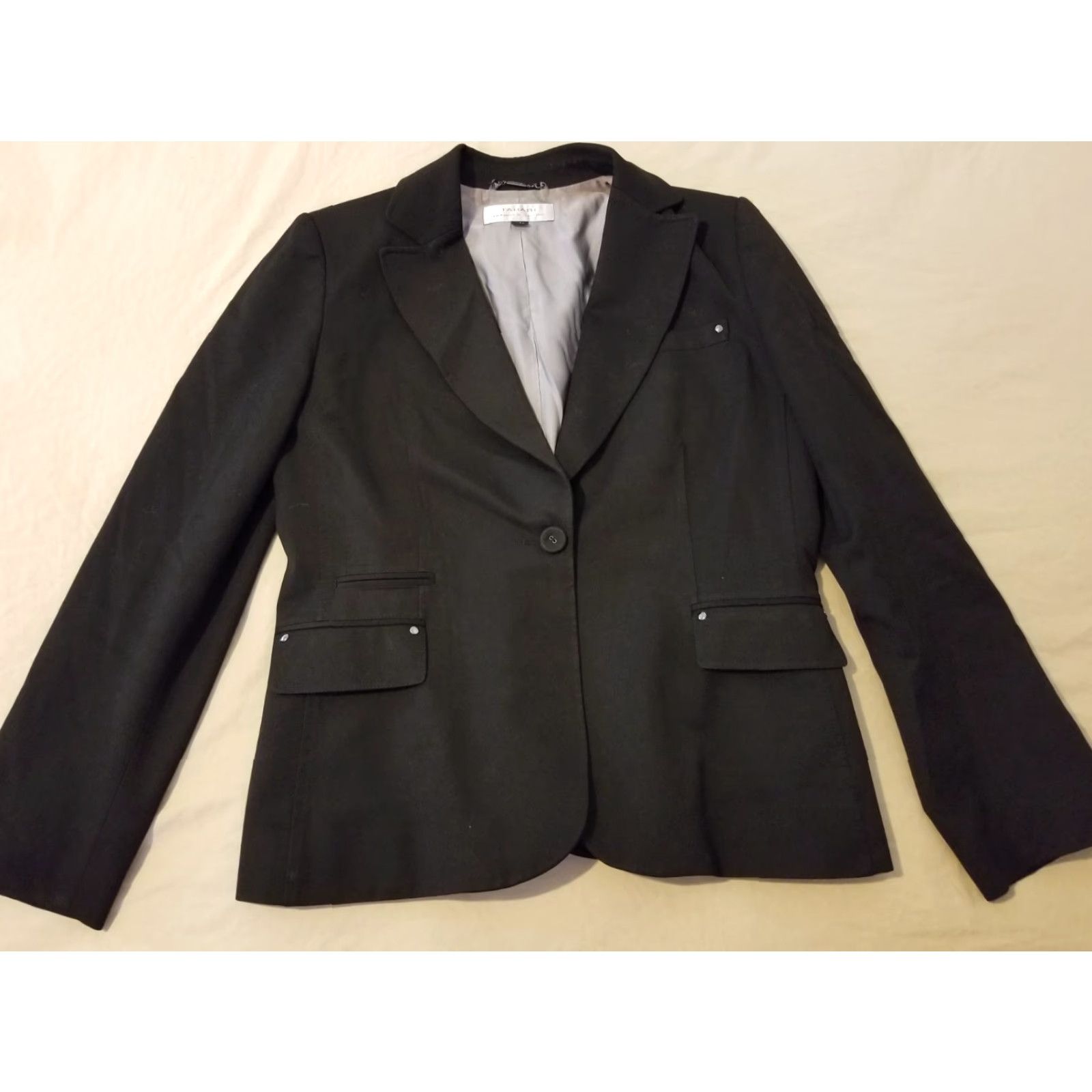 Vintage Womens Tahari Blazer 10 Black Regular Fit Notch Lapel Single-Breasted Jacket Coat, Business, Womens, Tahari, Black, Blazer, Suit Jacket Size L / US 10 / IT 46 - 2 Thumbnail