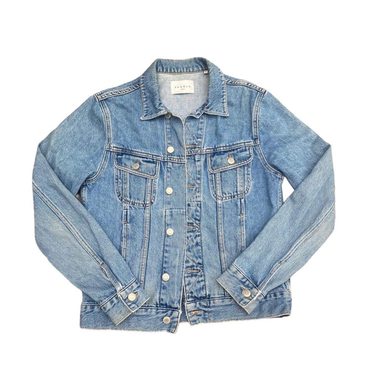 image of Sandro Lightwash Blue Denim Jacket, Men's (Size Small)