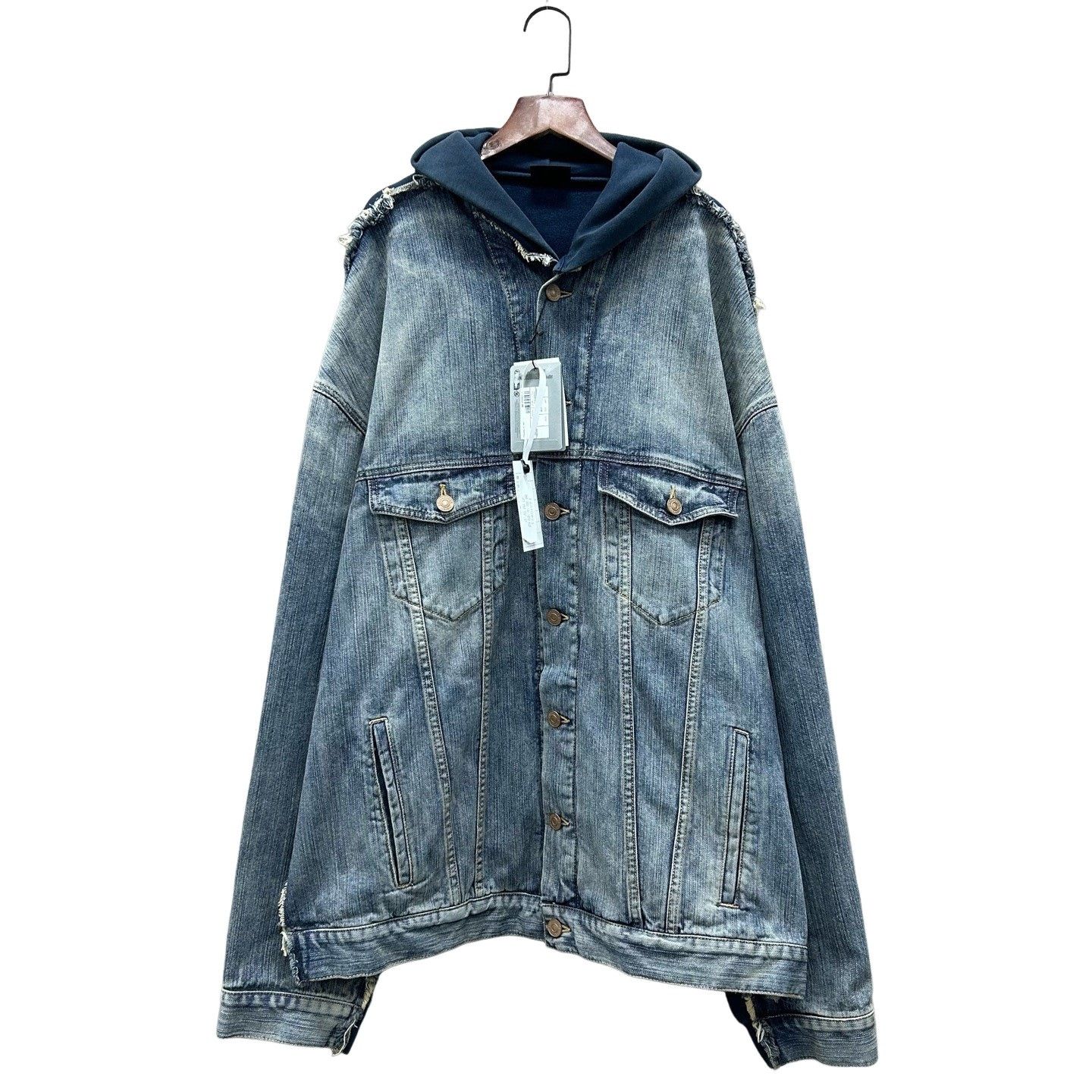 Balenciaga Balenciaga Distressed Denim Hoodie Jacket Size L Size US L / EU 52-54 / 3 - 1 Thumbnail