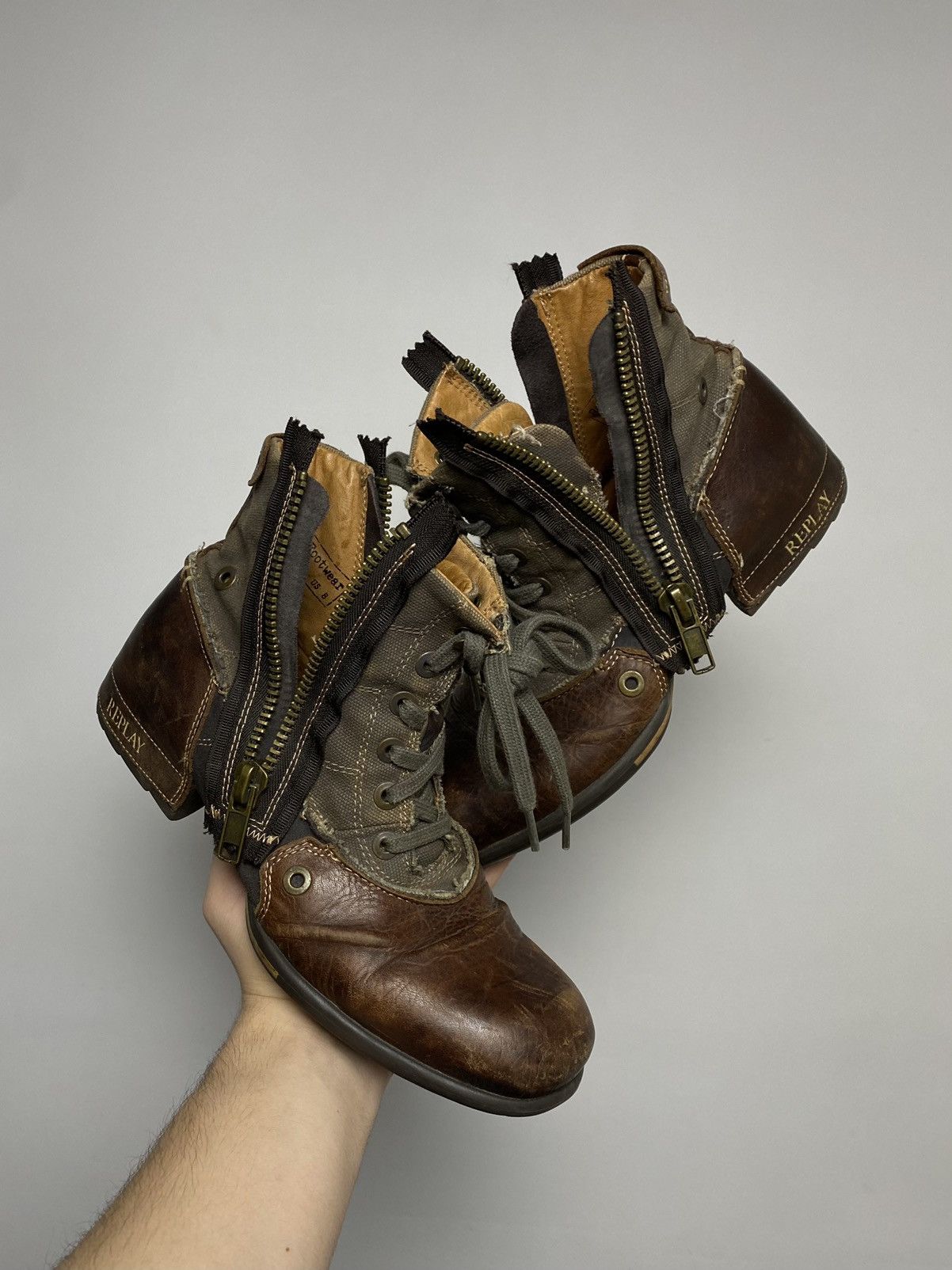 Replay × Vintage Replay Double Zip Distress Leather Boots As98 LGB Rick Vibe Size US 8 / EU 41 - 1 Thumbnail