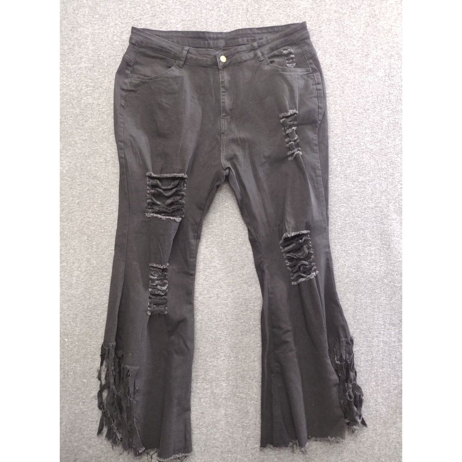 Vintage Unbranded Women's Hipster Jeans Distressed Black Plus XXL Flared Denim 5-Pocket High Rise Stretch Baggy Mens Womens Boys Girls Size 40" / US 18 - 2 Thumbnail
