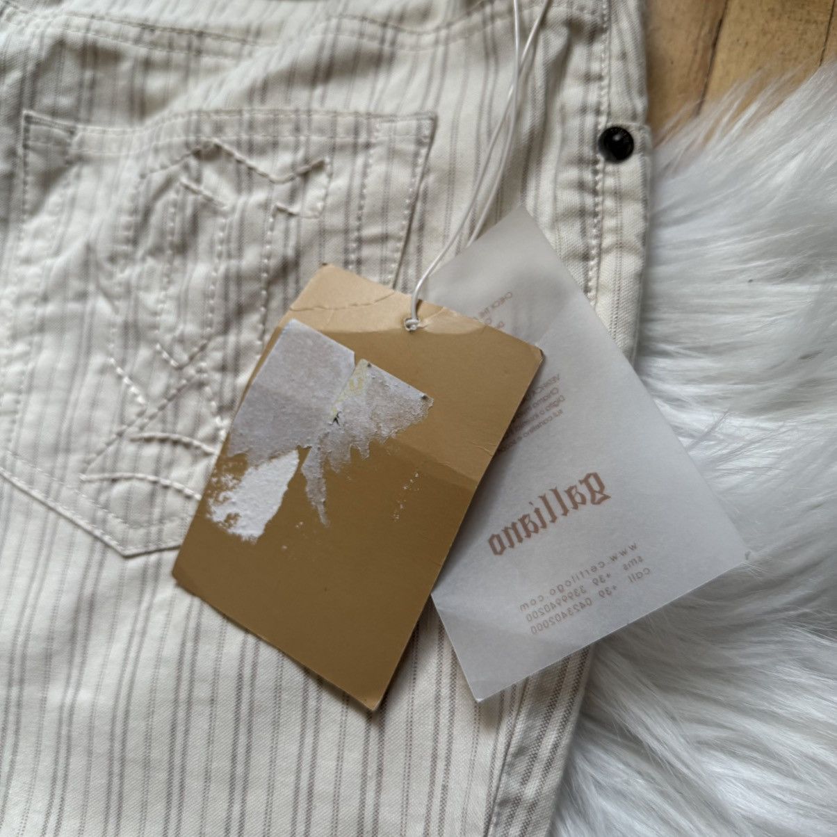 John Galliano 📌 NEW John Galliano Y2K 00s Big Logo Striped Beige Pants Size 29" - 7 Thumbnail