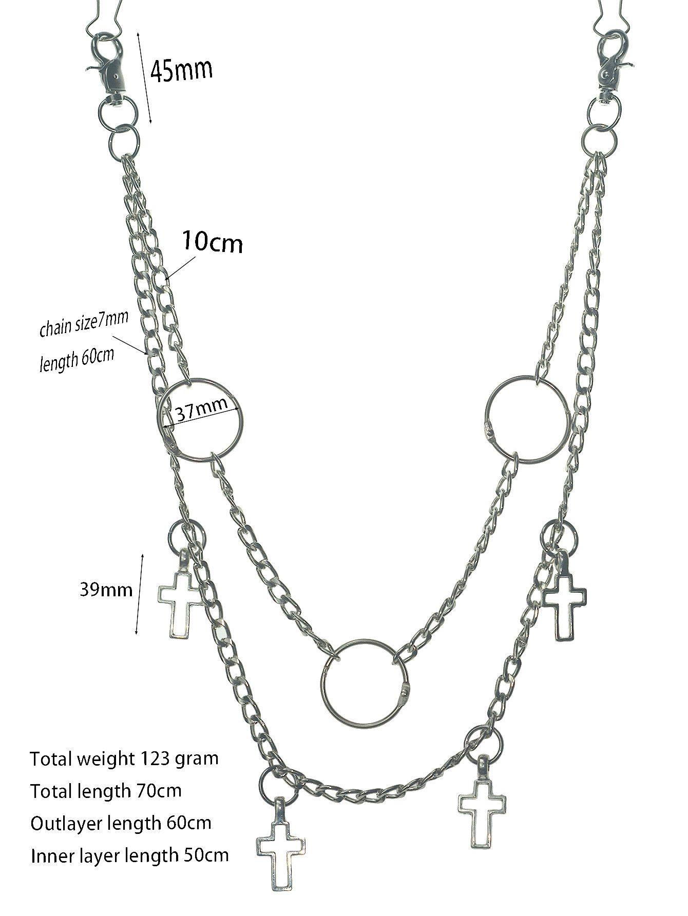 Japanese Brand × Jewelry Double-Layer Steel Pants Chain 7mm NK Link with Cross Ring Size ONE SIZE - 6 Thumbnail
