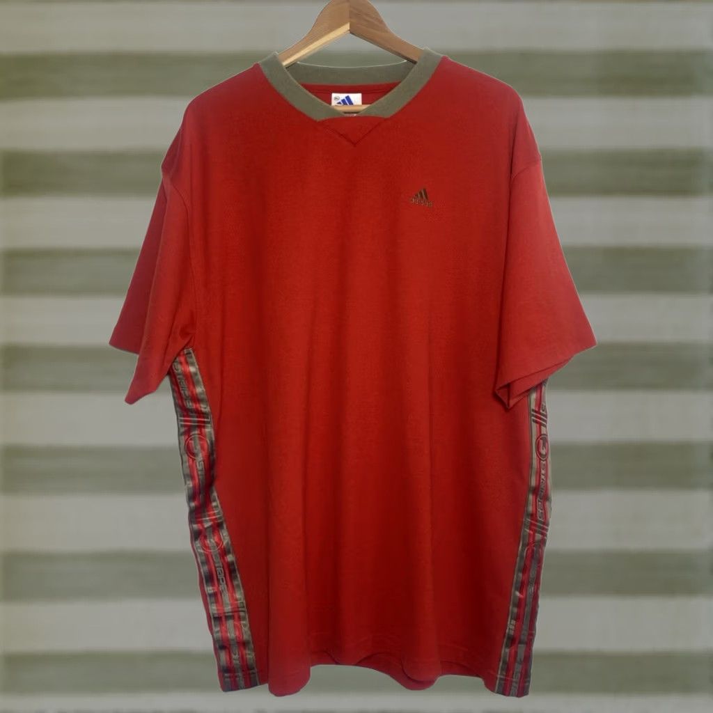 Adidas VINTAGE Adidas Men's 3 Stripes Tee V-Neck Short Sleeve XL Red 90s Logo Shirt Mens Size US XL / EU 56 / 4 - 1 Thumbnail