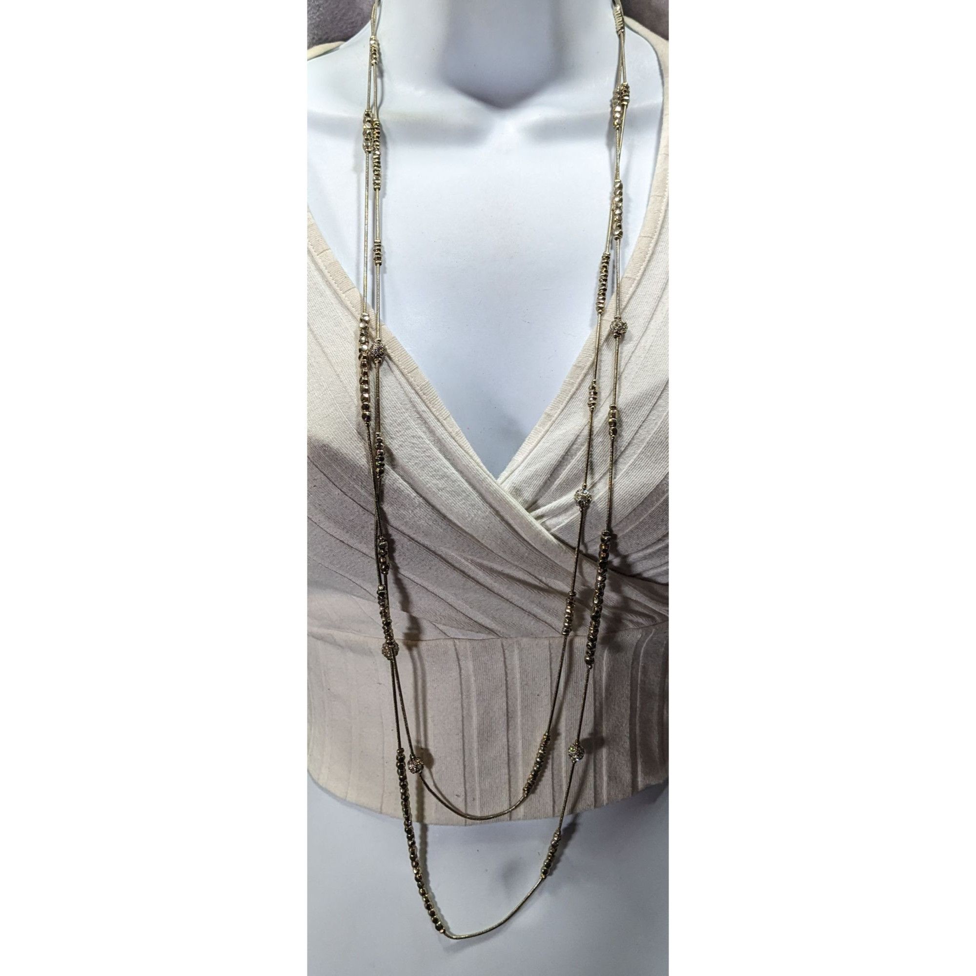 Other Elegant Glam Silver Tone Bead And Rhinestone Layered Station Size ONE SIZE - 2 Thumbnail
