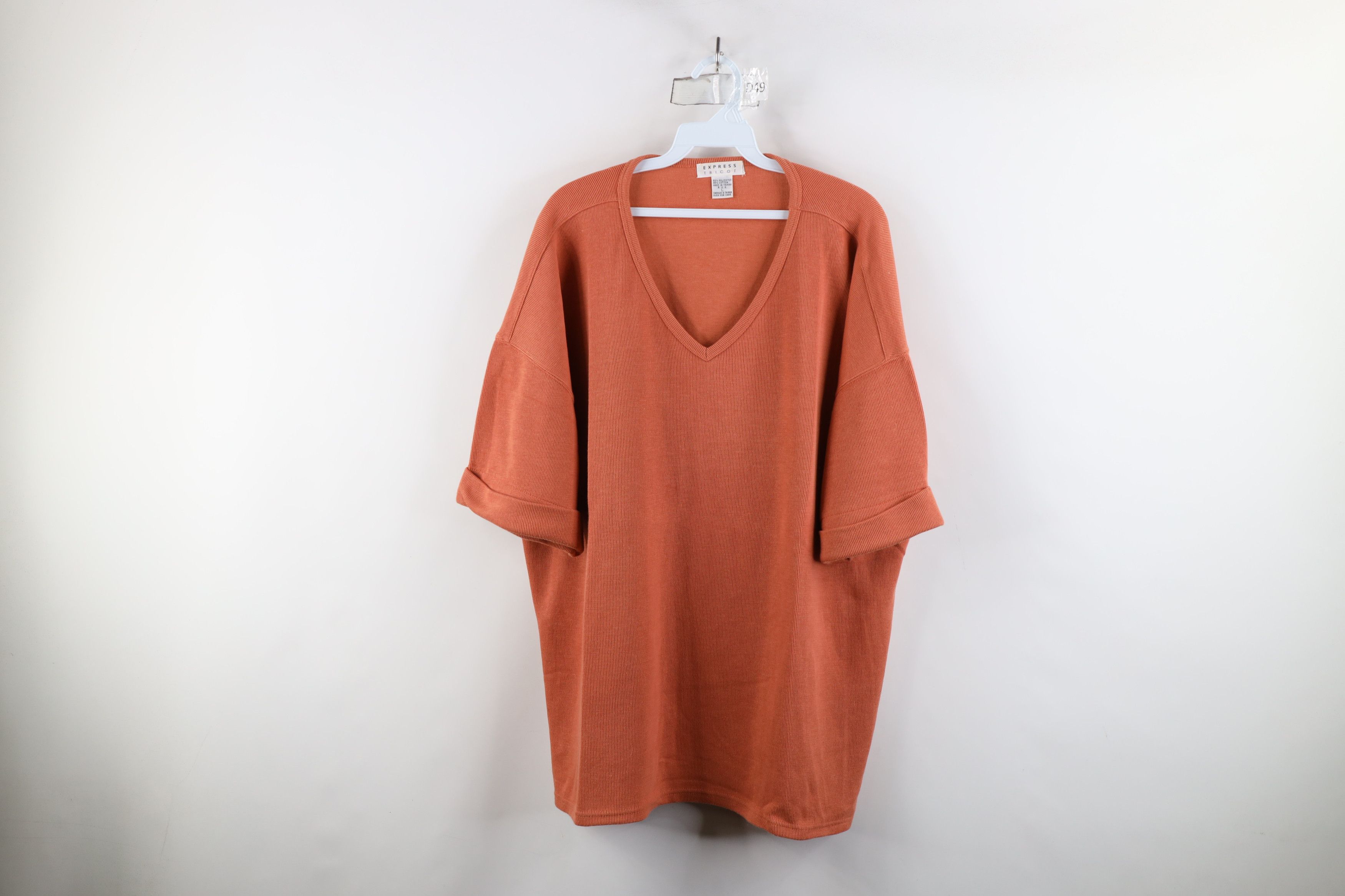 Express × Vintage Vintage 90s Express Thermal Ribbed Knit T-Shirt Pale Orange Size L / US 10 / IT 46 - 1 Thumbnail