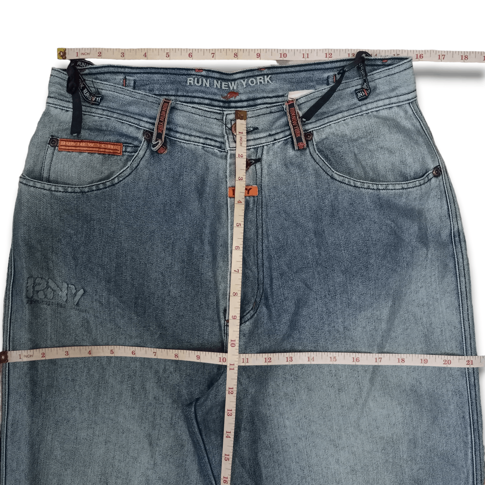 Japanese Brand Vintage Run New York Blue Wash Side Adjusters Baggy Jeans Size US 31 - 9 Thumbnail