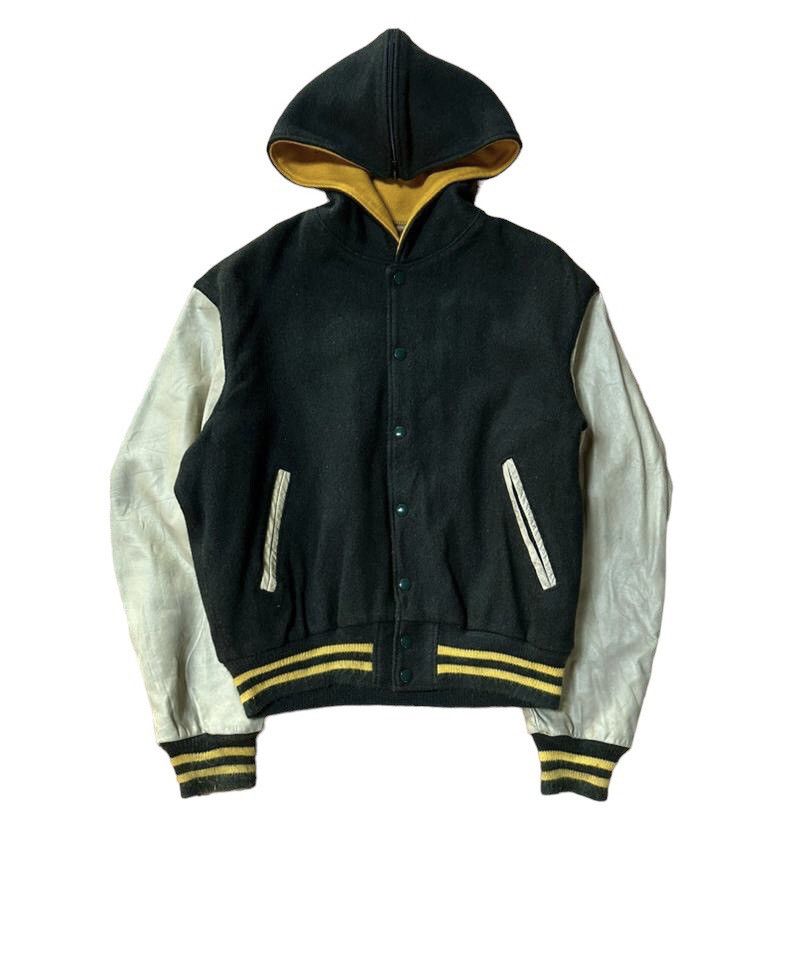 Vintage Vtg Golden Bear Wool Leather Hoodie Varsity Jacket Size US L / EU 52-54 / 3 - 1 Thumbnail