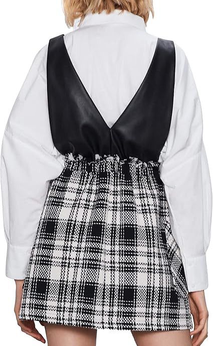 Zara Zara Faux Leather Sleeveless Check Tweed Pinafore Dress Size S / US 4 / IT 40 - 3 Thumbnail