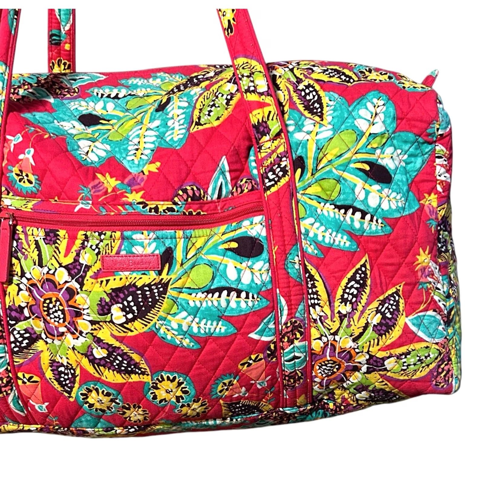 Vintage Vera Bradley Weekender Large Travel Duffel Bag Rumba Red Teal Floral Women's Luggage - Symphony In Hue Pattern Quilted Bag Size ONE SIZE - 3 Thumbnail