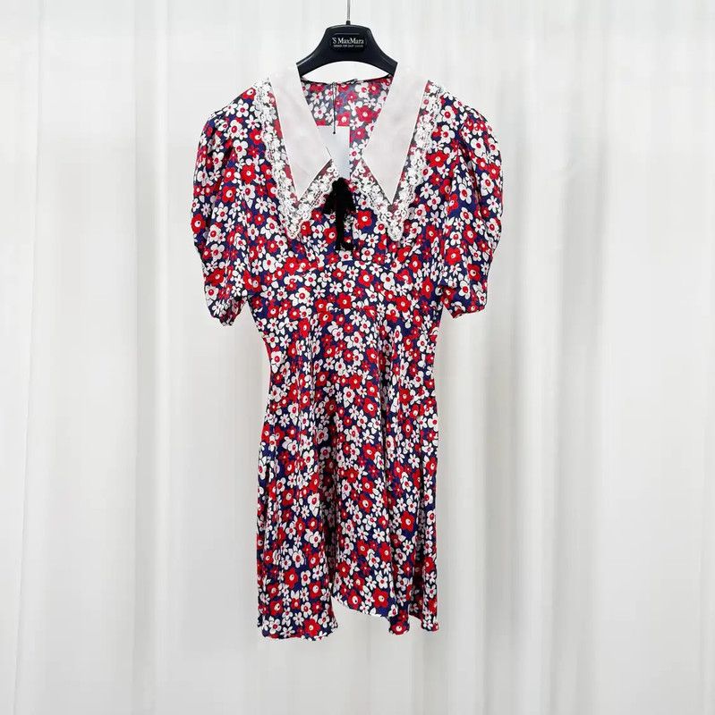Miu Miu Floral Silk Blend Short Sleeve Dress 0089