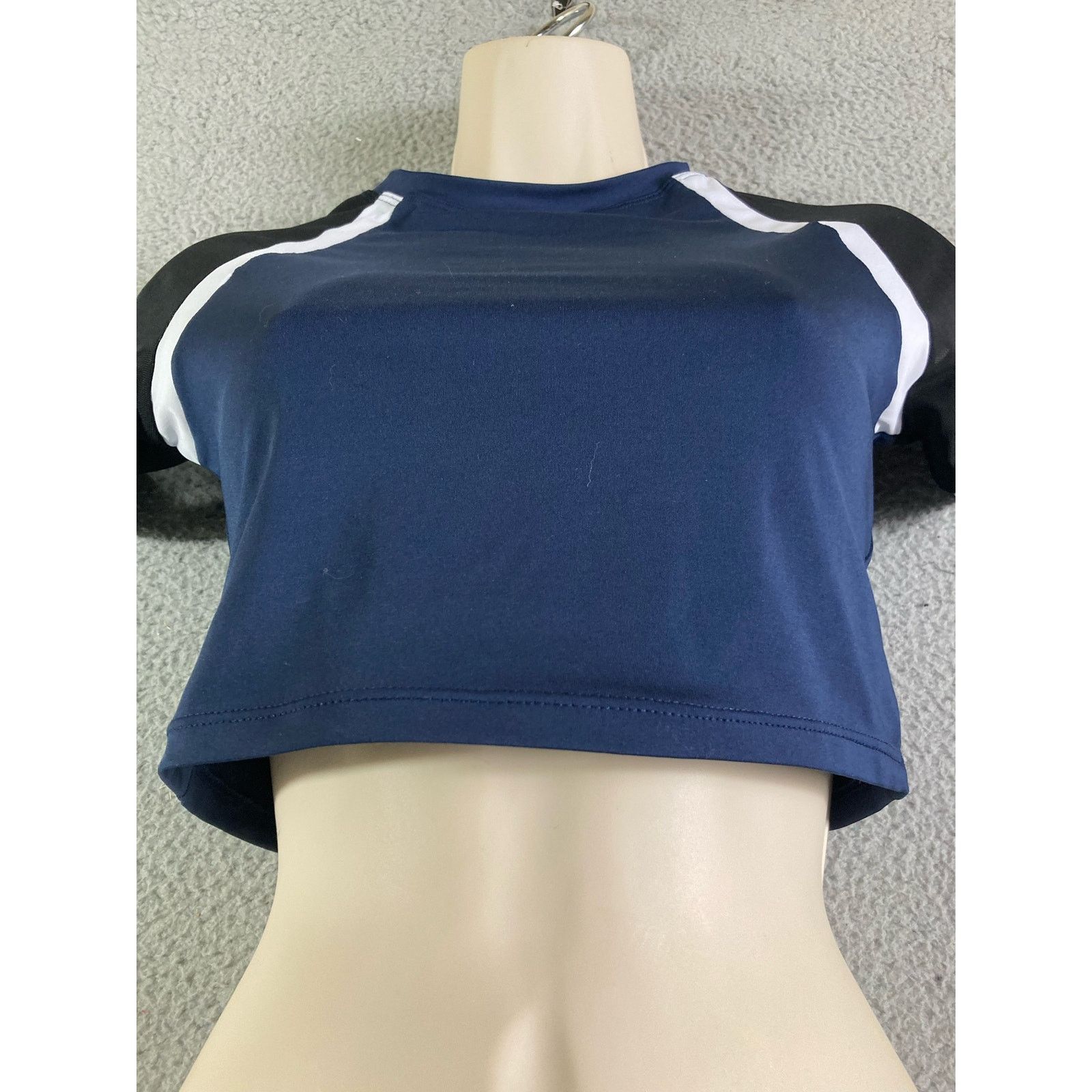 Shein Crop Top Womens Short Sleeve Sexy Blue Black Medium Cropped Size M / US 6-8 / IT 42-44 - 8 Thumbnail