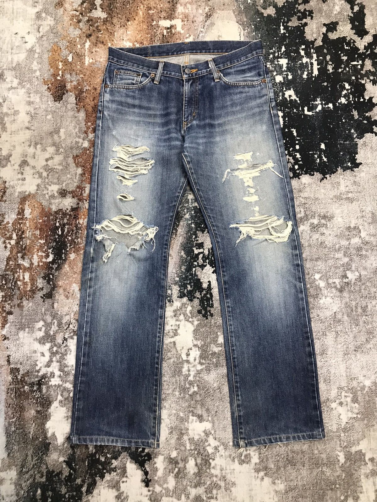 image of Japanese Acoustic Distressed Denim Jeans in Blue, Men's (Size 32)