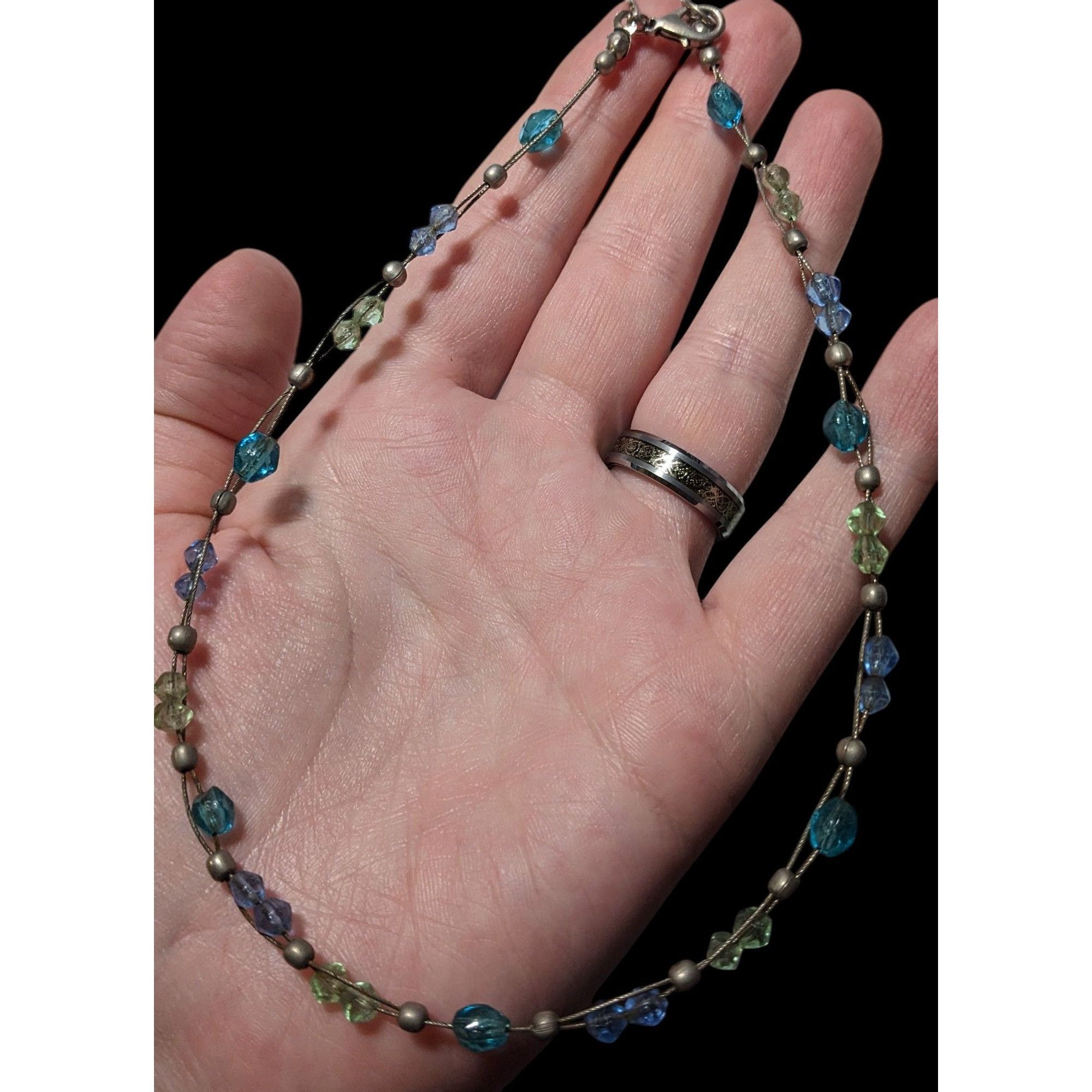 Express Express Blue And Silver Tone Beaded Casual Necklace Size ONE SIZE - 3 Thumbnail