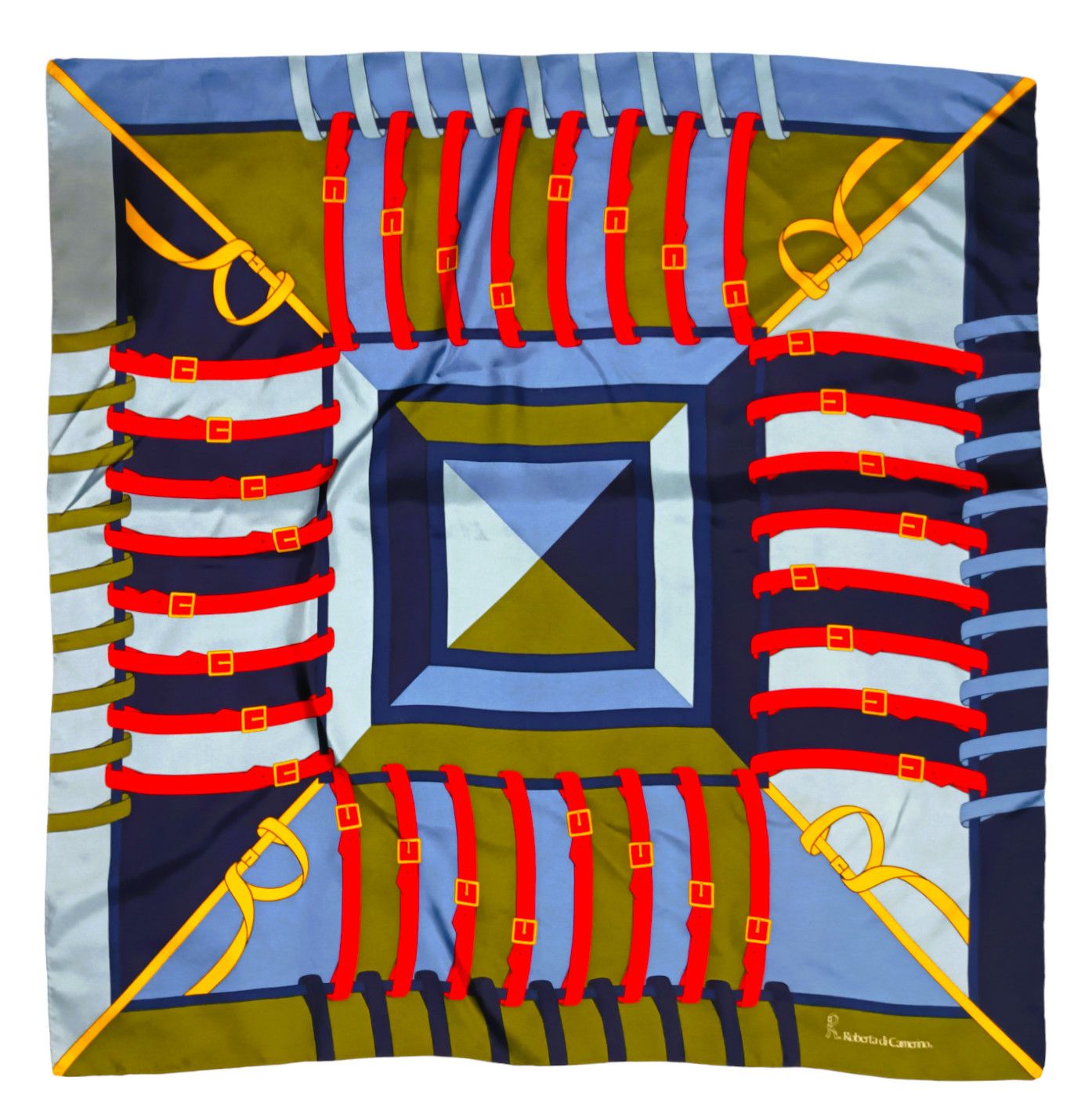 Roberta di Camerino ROBERTA Di CAMERINO ITALY Gold Blue Belt Buckle Silk Scarf Size ONE SIZE - 1 Thumbnail