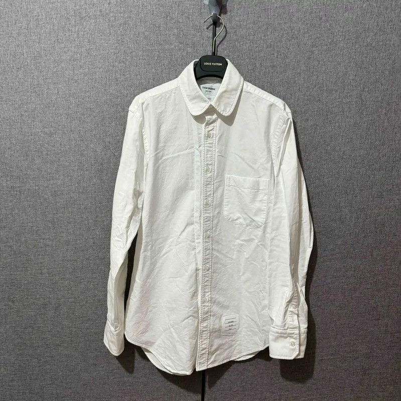 Thom Browne Thom Browne White Cotton Embroidered Logo Shirt 0089 Size US M / EU 48-50 / 2 - 1 Thumbnail
