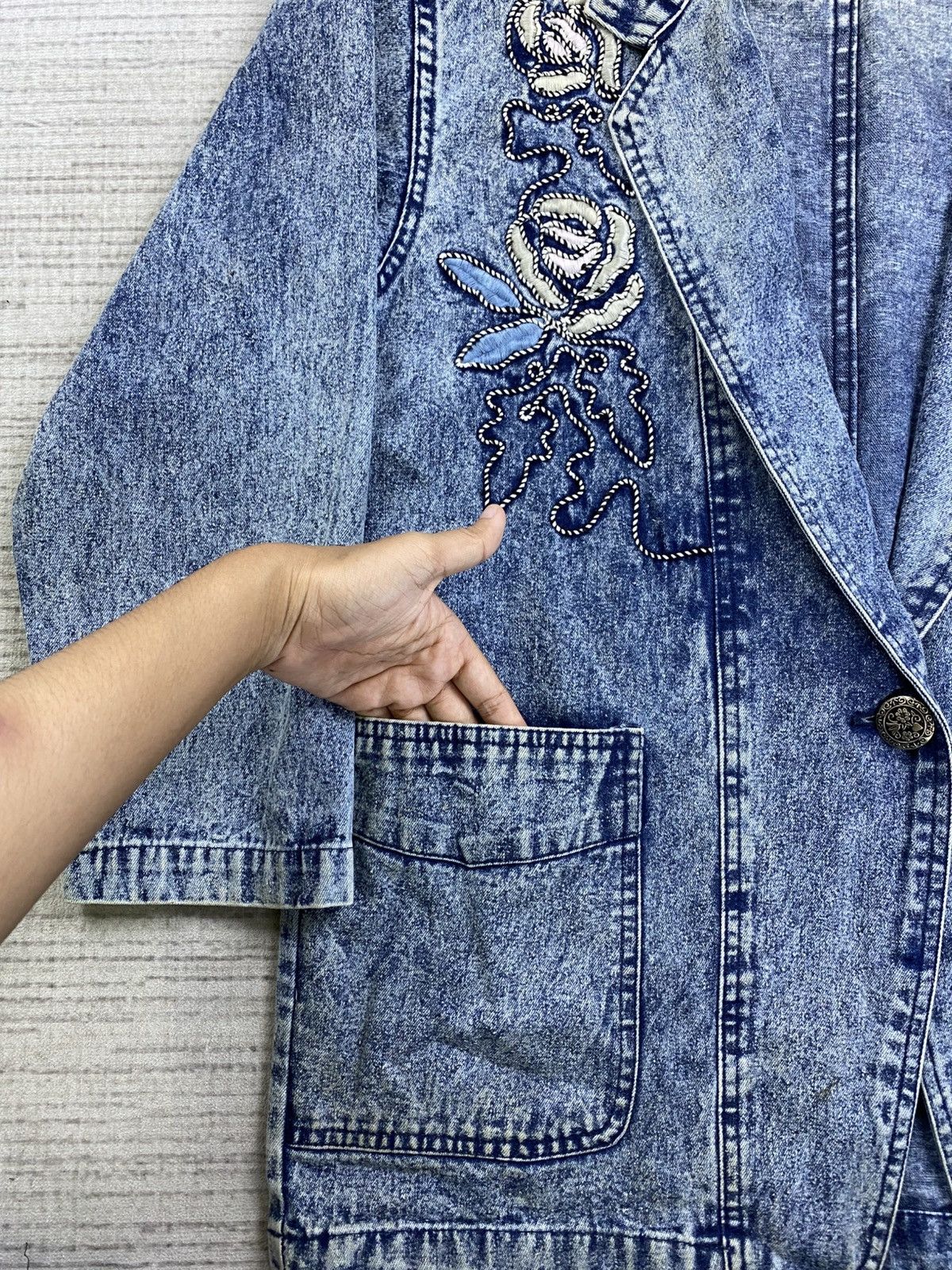 If Six Was Nine × Japanese Brand × Vintage Vintage Mireille Acid Wash Embroidery Blazer Jacket Size L / US 10 / IT 46 - 7 Thumbnail