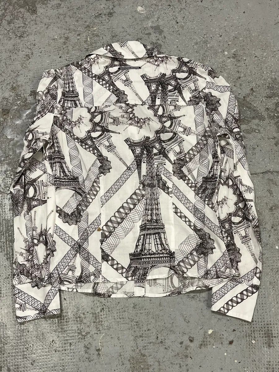 Designer × Jean Paul Gaultier × Vintage 2000s Jean Paul Gaultier Parisian Eiffel Tower Graphic White Shirt Size US S / EU 44-46 / 1 - 5 Thumbnail