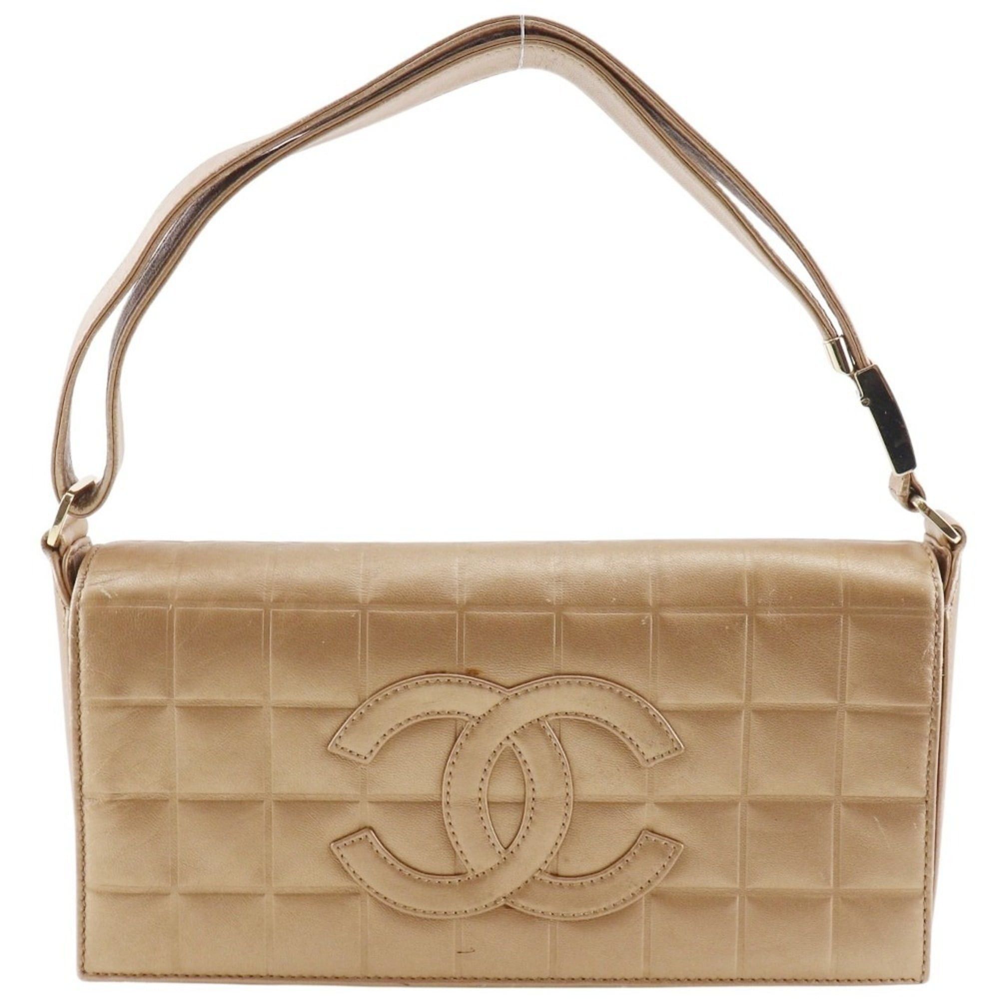 CHANEL Chocolate Bar Shoulder Bag with Coco Mark Lambskin Gold Strap Magnetic closure Women's