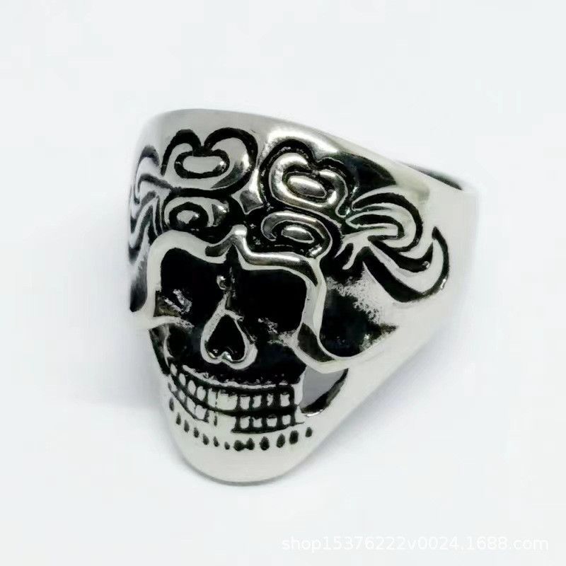 Jewelry Skull Retro Jewelry Rings Open Size Chrome Ring (Size 7-13) Size ONE SIZE - 3 Thumbnail
