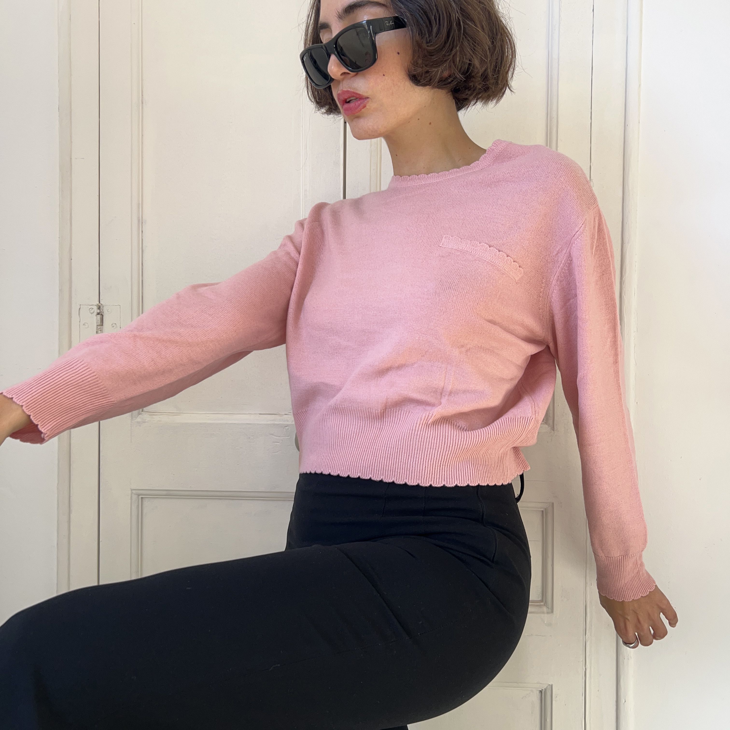 Vintage Vintage 90s Pink Cropped Coquette Sweater Size XL / US 12-14 / IT 48-50 - 6 Thumbnail